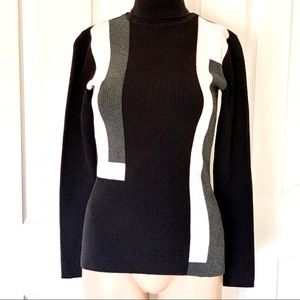 Style & Co-Black, Grey and White Form Fitting Turtle Neck-Warm too! Small